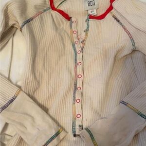 UO BDG CREAM MULTICOLORD BUTTON UP HENLEY SIZE S